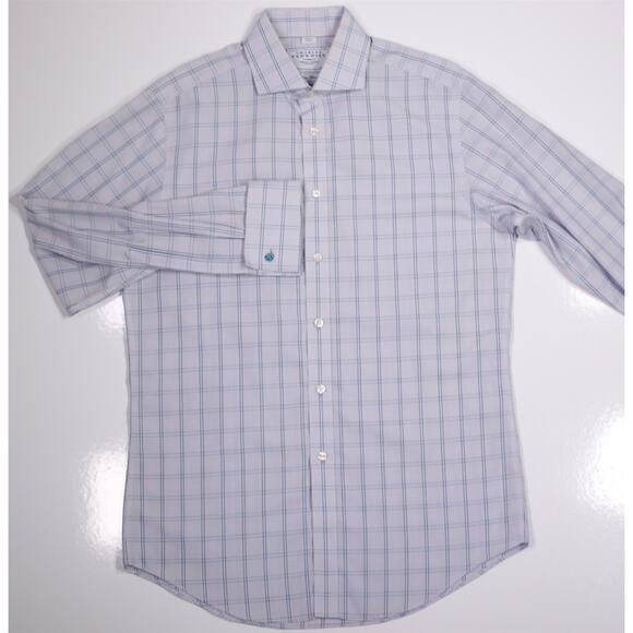 Charles Tyrwhitt Gray Blue Check Non-Iron Tailored Fit Dress Shirt (39) 15.5-33 - Picture 2 of 7